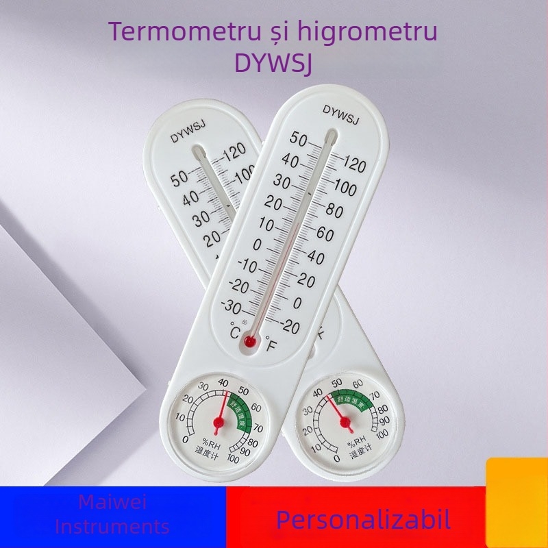 Termometru de perete pentru interior/exterior cu umiditate, interval -30 până la 50°C, precizie a temperaturii 0,5°C, precizie a umidității 0,5%, ABS plastic, model 199/209