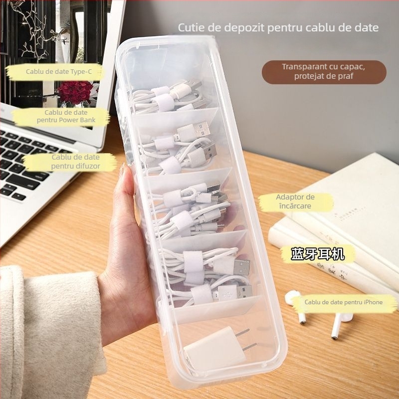 Cutie de depozitare cabluri cu capac și compartiment pentru înfășurare, pentru organizare pe birou – design modern minimalist, potrivită pentru călătorii, bucătărie și birou, brand Friendly