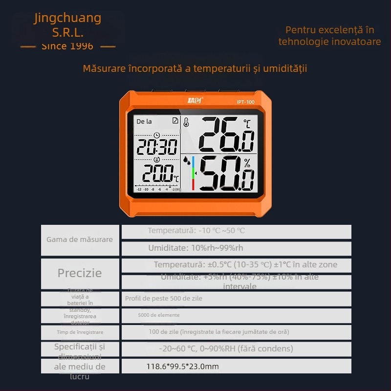 IPT-100 Măsurător de temperatură și umiditate industrial, precizie înaltă, monitorizare Bluetooth la distanță, alimentare cu baterie AAA, pentru depozite și ateliere industriale