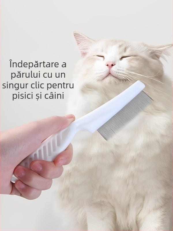 Pieptene pentru purici la pisici și câini, dinți fini, oțel, pentru blană lungă
