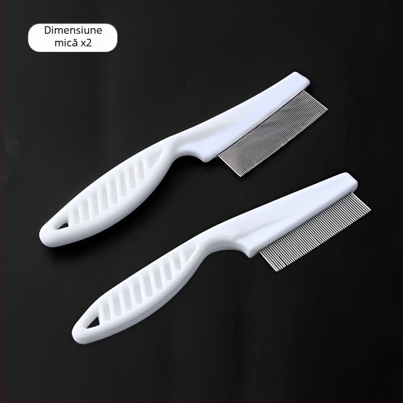 Pieptene pentru purici la pisici și câini, dinți fini, oțel, pentru blană lungă