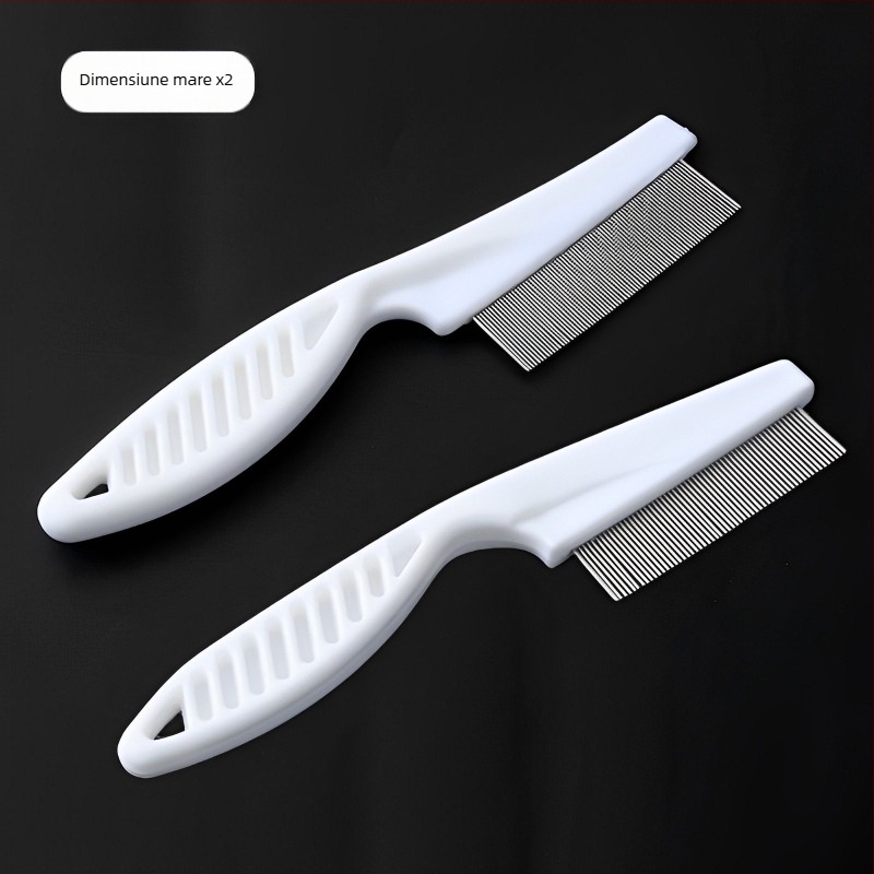 Pieptene pentru purici la pisici și câini, dinți fini, oțel, pentru blană lungă