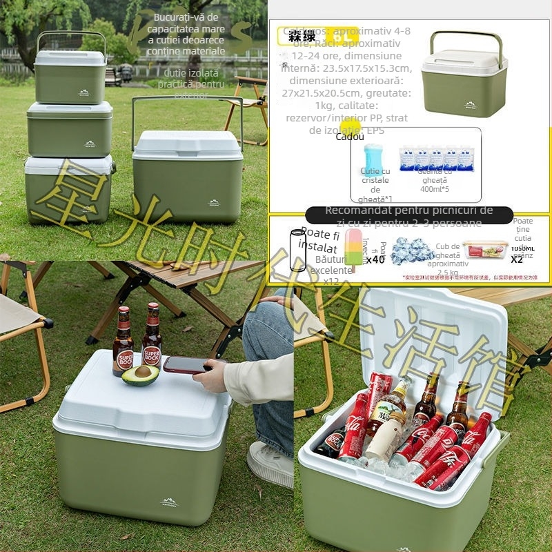 Cutie izolatoare pentru alimente pentru vehicul și camping în aer liber (din cauciuc, funcție auto-priming, pachet de gheață)