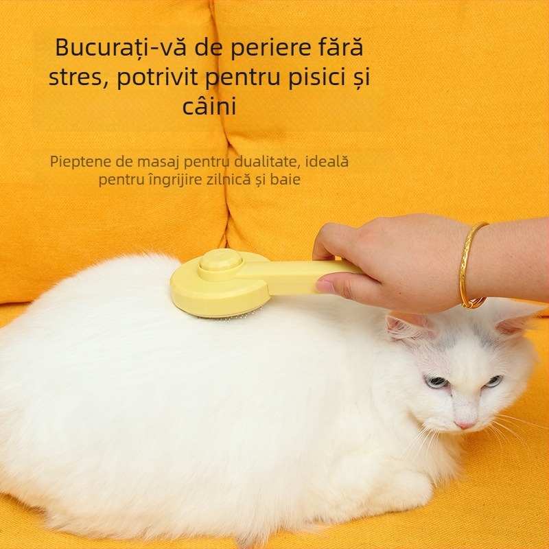 Pieptene de îngrijire pentru animale de companie (pisici și câini) — descurcător de noduri, pieptene cu ace, îndepărtarea părului liber; ABS + oțel inoxidabil; model PC001; Beach