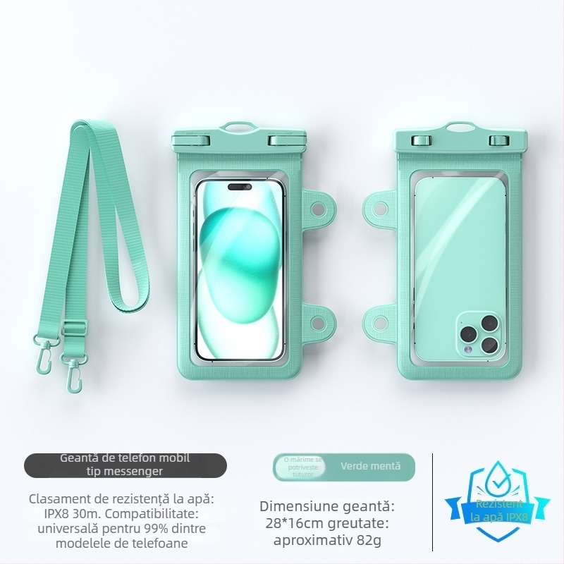 Geantă impermeabilă de tip curea pentru telefon, cu ecran tactil, IPX8, pentru înot, scufundări și activități în aer liber
