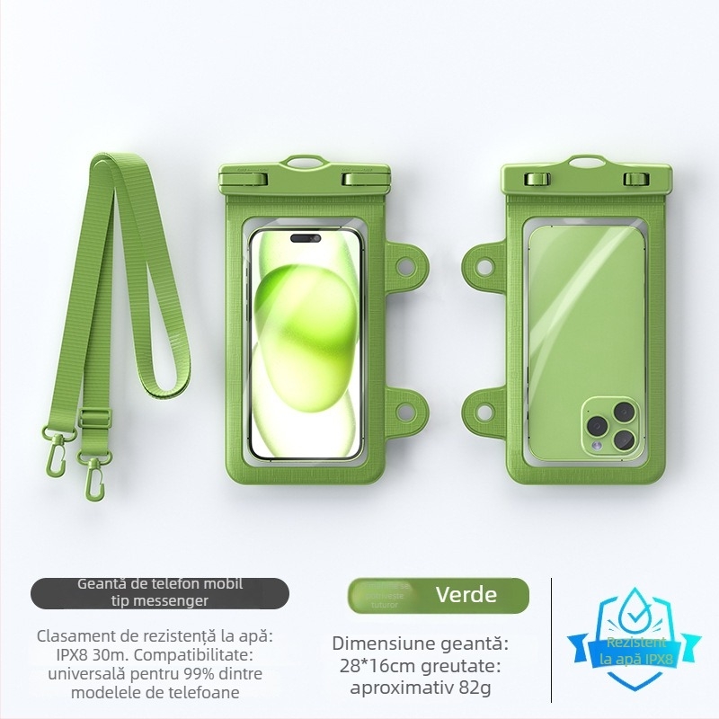 Geantă impermeabilă de tip curea pentru telefon, cu ecran tactil, IPX8, pentru înot, scufundări și activități în aer liber
