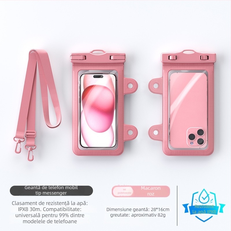 Geantă impermeabilă de tip curea pentru telefon, cu ecran tactil, IPX8, pentru înot, scufundări și activități în aer liber