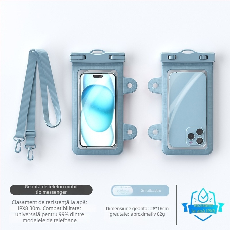 Geantă impermeabilă de tip curea pentru telefon, cu ecran tactil, IPX8, pentru înot, scufundări și activități în aer liber