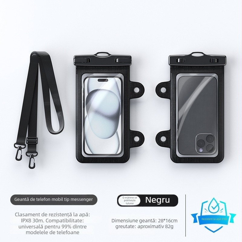 Geantă impermeabilă de tip curea pentru telefon, cu ecran tactil, IPX8, pentru înot, scufundări și activități în aer liber
