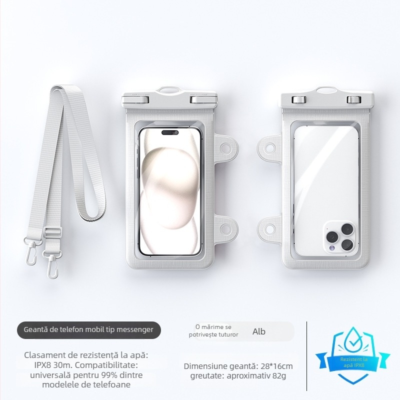 Geantă impermeabilă de tip curea pentru telefon, cu ecran tactil, IPX8, pentru înot, scufundări și activități în aer liber