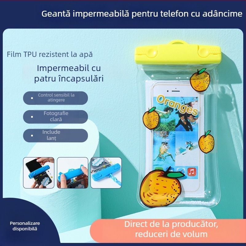 Geantă impermeabilă pentru telefon cu funcție plutitoare – husă transparentă, design cartoon, model floral, material PVC