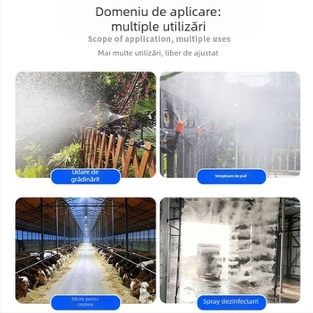 Sistem țevi PE pentru irigare prin picurare — instalare ușoară, durată lungă de viață, rezistență la coroziune; duză atomizată universală cu inserție rapidă și interfață reglabilă (Material: PE; Tip: irigare prin picurare)