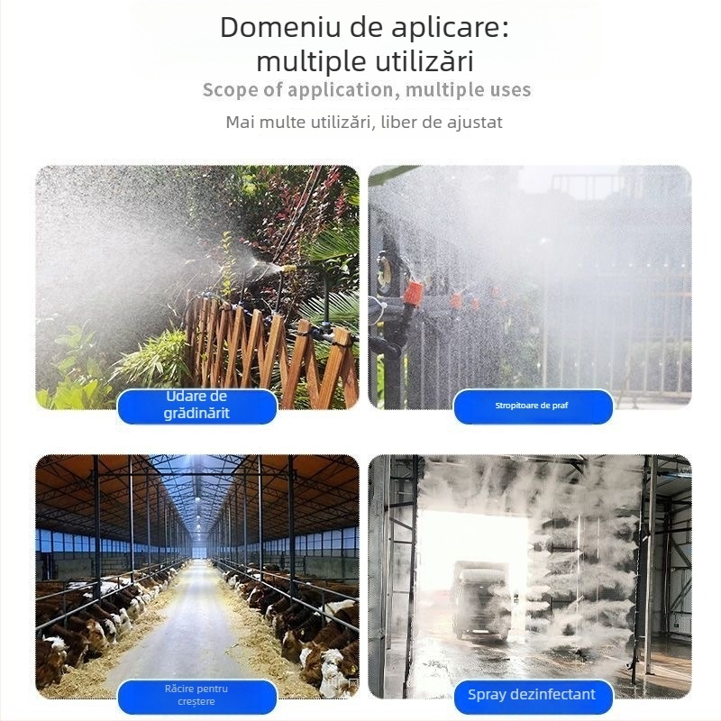 Sistem țevi PE pentru irigare prin picurare — instalare ușoară, durată lungă de viață, rezistență la coroziune; duză atomizată universală cu inserție rapidă și interfață reglabilă (Material: PE; Tip: irigare prin picurare)