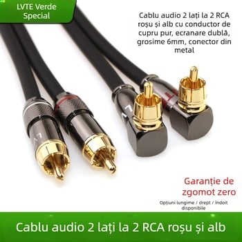 Cablu audio de linie cu 2RCA, capete Lotus duale, placat cu aur, nucleu din cupru