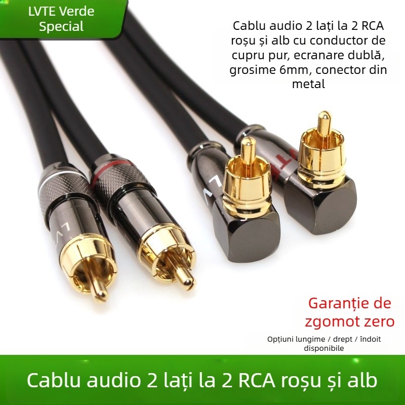 Cablu audio de linie cu 2RCA, capete Lotus duale, placat cu aur, nucleu din cupru