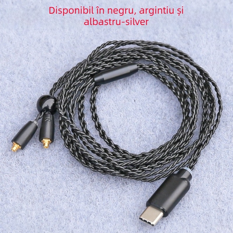 Cablu pentru căști Type-C cu MMCX, Android compatibil, upgrade cip ALC5686, fir de cupru placat cu argint, cupru fără oxid