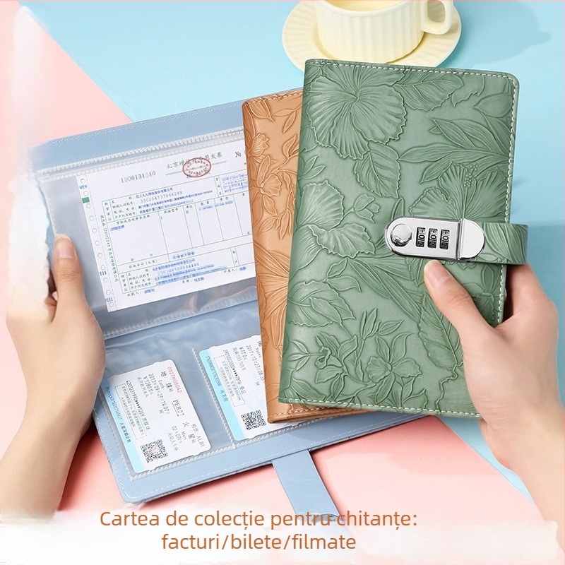 Suport din piele pentru foi de depozitare, încuietoare cu parolă, serie gravată