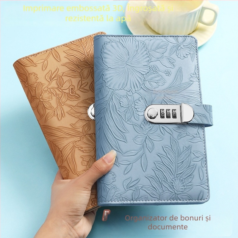 Suport din piele pentru foi de depozitare, încuietoare cu parolă, serie gravată