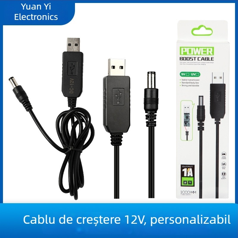 Cablu USB către alimentare DC pentru 12V boost, conector DC 5.5×2.1mm, potrivit pentru routere, modemuri optice și alte dispozitive cu joasă consum