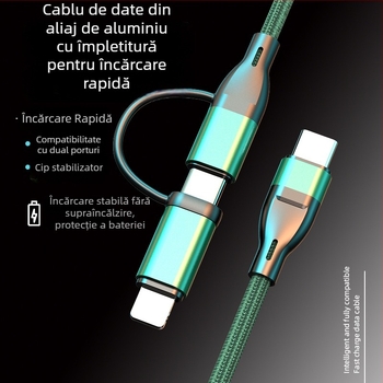 WeYoJu cablu USB 3-în-1 din silicon pentru Huawei și Apple — Conectori: Type-C, Lightning, Micro USB, Mini USB; Încărcare rapidă; Putere maximă 5V