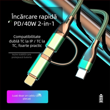 WeYoJu cablu USB 3-în-1 din silicon pentru Huawei și Apple — Conectori: Type-C, Lightning, Micro USB, Mini USB; Încărcare rapidă; Putere maximă 5V