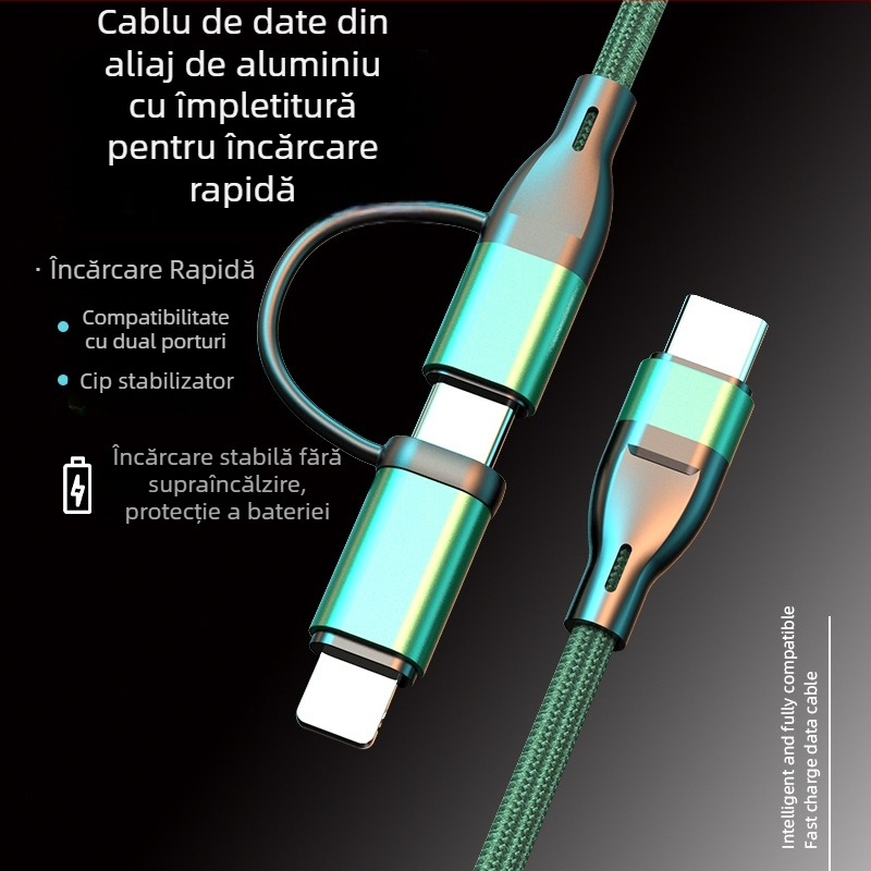 WeYoJu cablu USB 3-în-1 din silicon pentru Huawei și Apple — Conectori: Type-C, Lightning, Micro USB, Mini USB; Încărcare rapidă; Putere maximă 5V