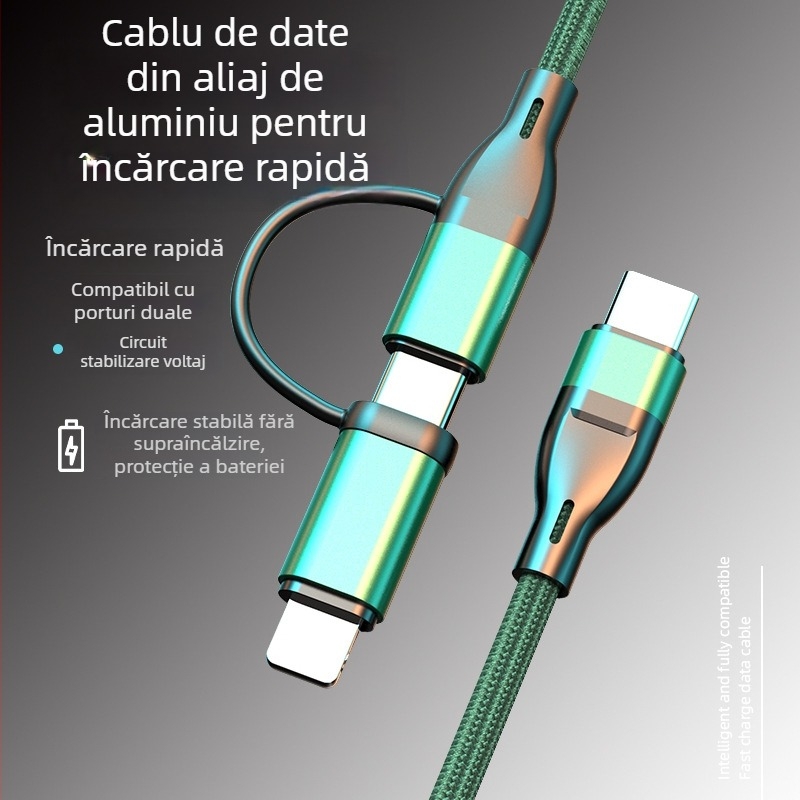 WeYoJu cablu USB 3-în-1 din silicon pentru Huawei și Apple — Conectori: Type-C, Lightning, Micro USB, Mini USB; Încărcare rapidă; Putere maximă 5V