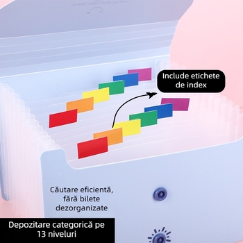 Dosar A6 din PP cu 13 compartimente, stil acordeon, clasificare TVA facturi, serie Smiley Face