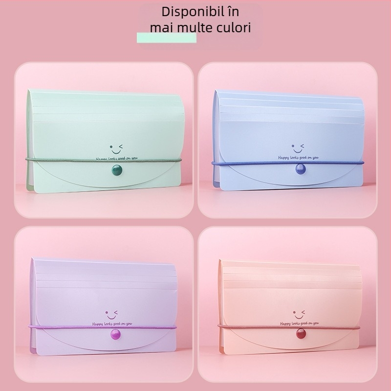 Dosar A6 din PP cu 13 compartimente, stil acordeon, clasificare TVA facturi, serie Smiley Face