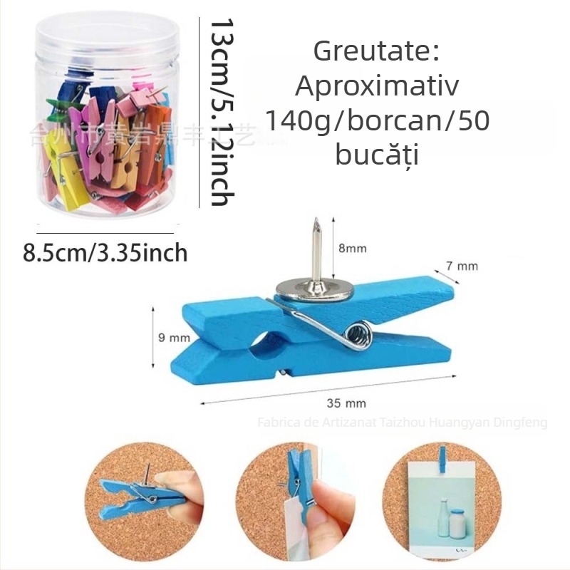 Pinuri colorate din lemn, 3,5 cm, temă grădiniță, decor pentru perete și birou