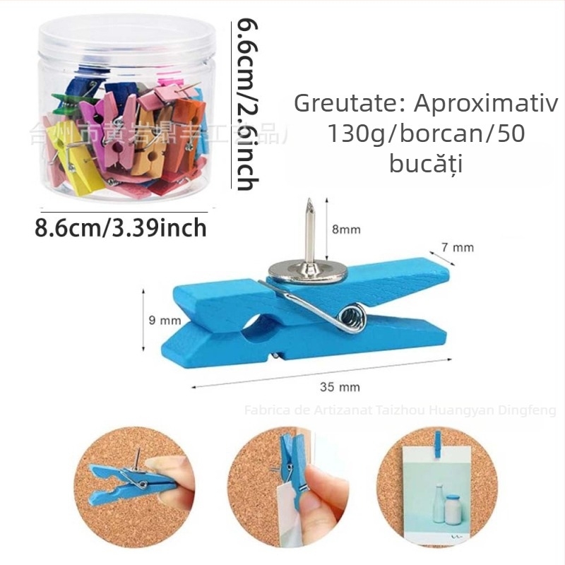 Pinuri colorate din lemn, 3,5 cm, temă grădiniță, decor pentru perete și birou