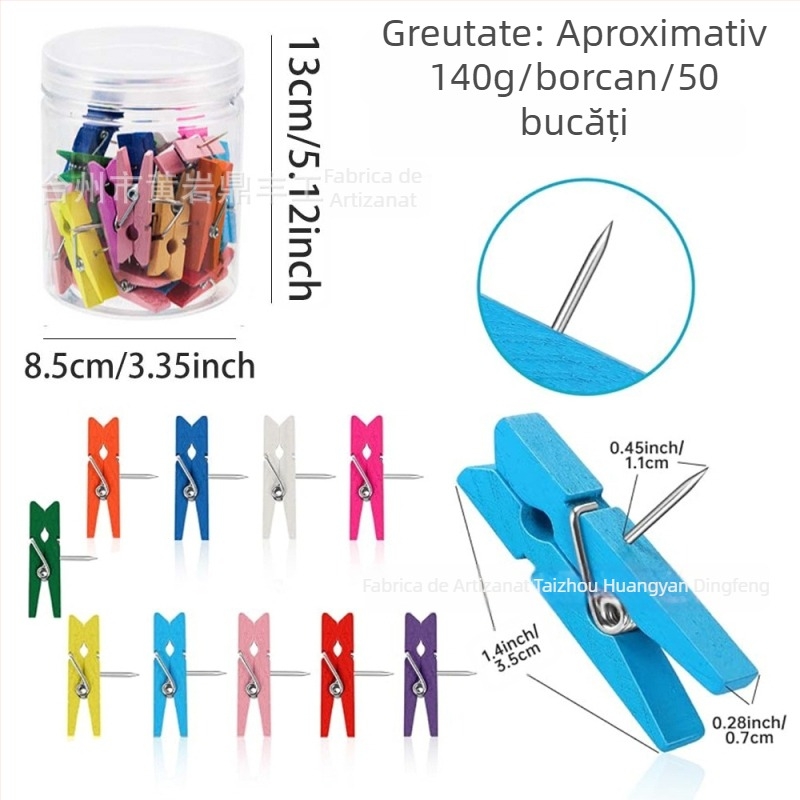 Pinuri colorate din lemn, 3,5 cm, temă grădiniță, decor pentru perete și birou