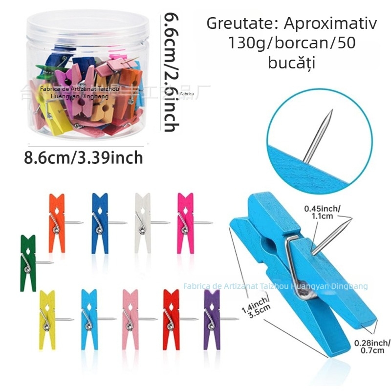 Pinuri colorate din lemn, 3,5 cm, temă grădiniță, decor pentru perete și birou