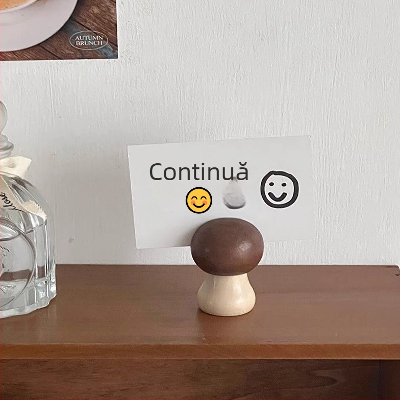 Suport din lemn în formă de ciupercă pentru note și fotografii — design retro, pentru birou, suport pentru carduri