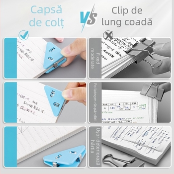 Bedome 501 Mapă cu Clip de Colț Triunghiular pentru Studenți, Clip Fix, Anti-Deformare, Clip de Colț Multifuncțional