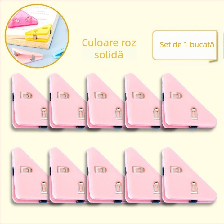 Bedome 501 Mapă cu Clip de Colț Triunghiular pentru Studenți, Clip Fix, Anti-Deformare, Clip de Colț Multifuncțional