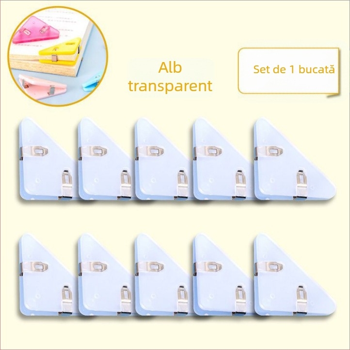 Bedome 501 Mapă cu Clip de Colț Triunghiular pentru Studenți, Clip Fix, Anti-Deformare, Clip de Colț Multifuncțional