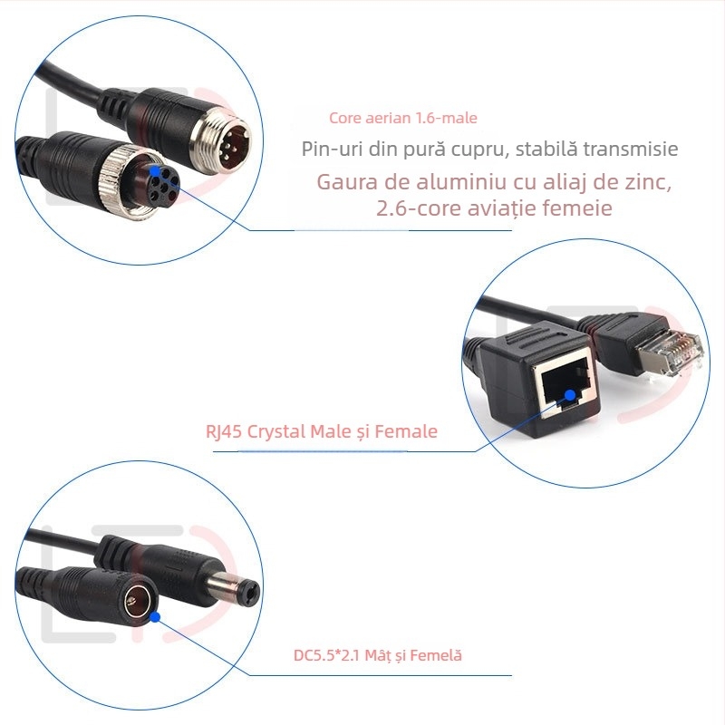 Longtaida conector 6P pentru automobil IPC cameră — adaptor cablu RJ45 cu cap crystal și carcasă PVC