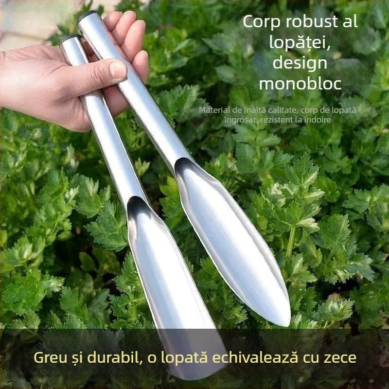 Lopată de grădină din oțel inoxidabil, într-o singură piesă, pentru plantarea florilor și legumelor, săpatul solului și plante sălbatice