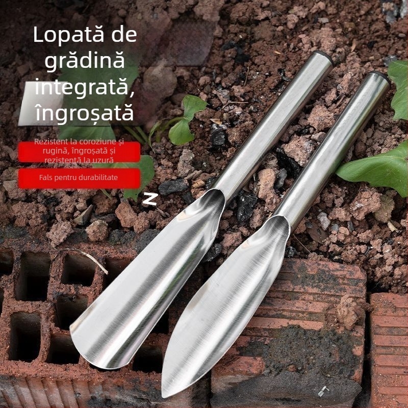 Lopată de grădină din oțel inoxidabil, într-o singură piesă, pentru plantarea florilor și legumelor, săpatul solului și plante sălbatice
