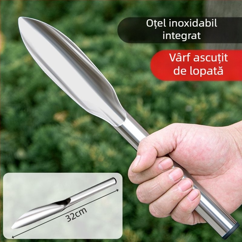 Lopată de grădină din oțel inoxidabil, într-o singură piesă, pentru plantarea florilor și legumelor, săpatul solului și plante sălbatice