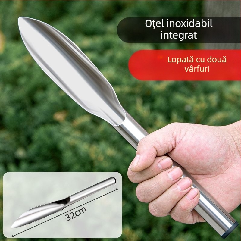 Lopată de grădină din oțel inoxidabil, într-o singură piesă, pentru plantarea florilor și legumelor, săpatul solului și plante sălbatice