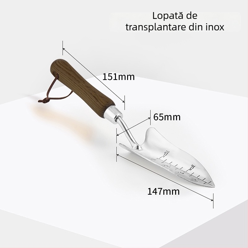 Set de unelte de grădină din oțel inoxidabil pentru uz casnic: lopățică pentru săpat, plantare și repotare; include lopățică mică și unelte mici de transplantare