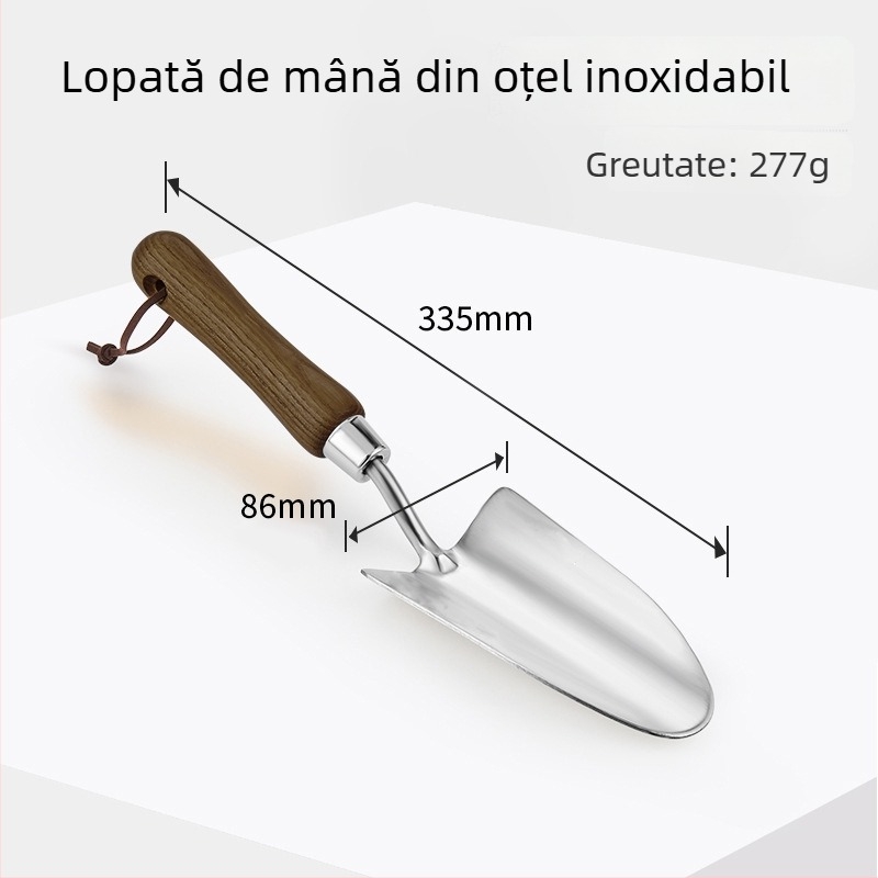 Set de unelte de grădină din oțel inoxidabil pentru uz casnic: lopățică pentru săpat, plantare și repotare; include lopățică mică și unelte mici de transplantare