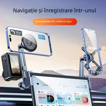 Suport auto pentru ecranul central - suport pentru telefon din aliaj de aluminiu, cu aderență magnetică și poziționare duală prin gravitație