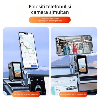 Suport auto pentru ecranul central - suport pentru telefon din aliaj de aluminiu, cu aderență magnetică și poziționare duală prin gravitație