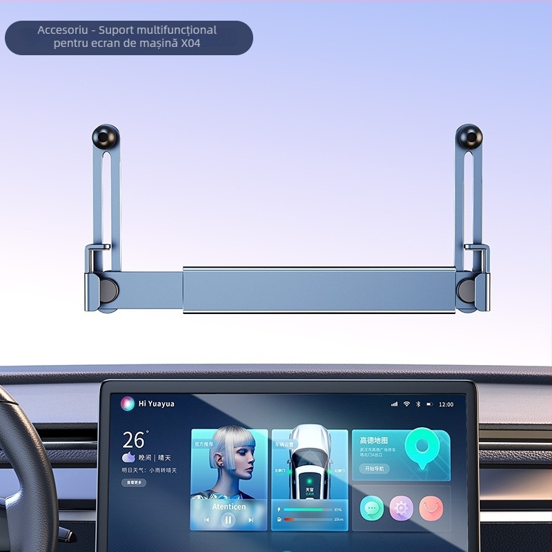 Suport auto pentru ecranul central - suport pentru telefon din aliaj de aluminiu, cu aderență magnetică și poziționare duală prin gravitație
