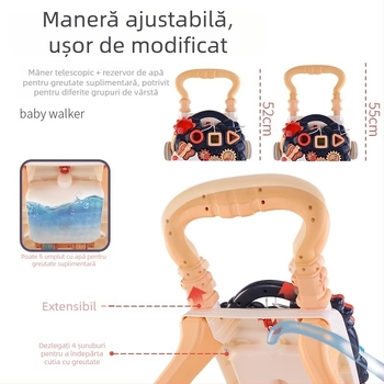 Jucărie de mers cu design ursuleț — jucărie de mers multifuncțional împins manual pentru bebeluți 0–3 ani, dezvoltă coordonarea mână-ochi și prinderea, din plastic