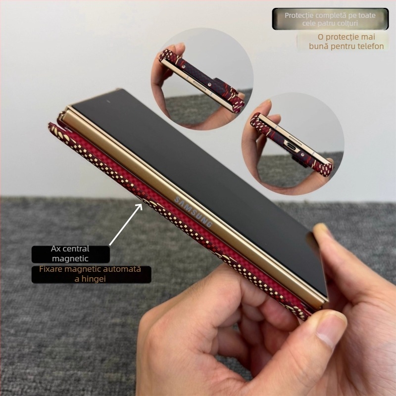 Carcasă de protecție Samsung Z Fold7 cu model Kevlar W26, Fold6 din policarbonat, protecție cu axă centrală dublă, anti-cădere, anti-uzură și anti-amprente