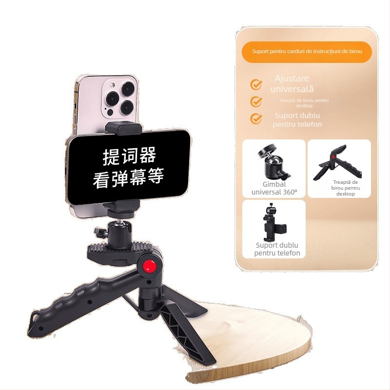 Suport auto pentru telefon cu funcții teleprompter pentru utilizare pe birou sau în mână - portabil, gata pentru subtitrări (Plastic; Fără personalizare; Brand: Other; Stil: General)